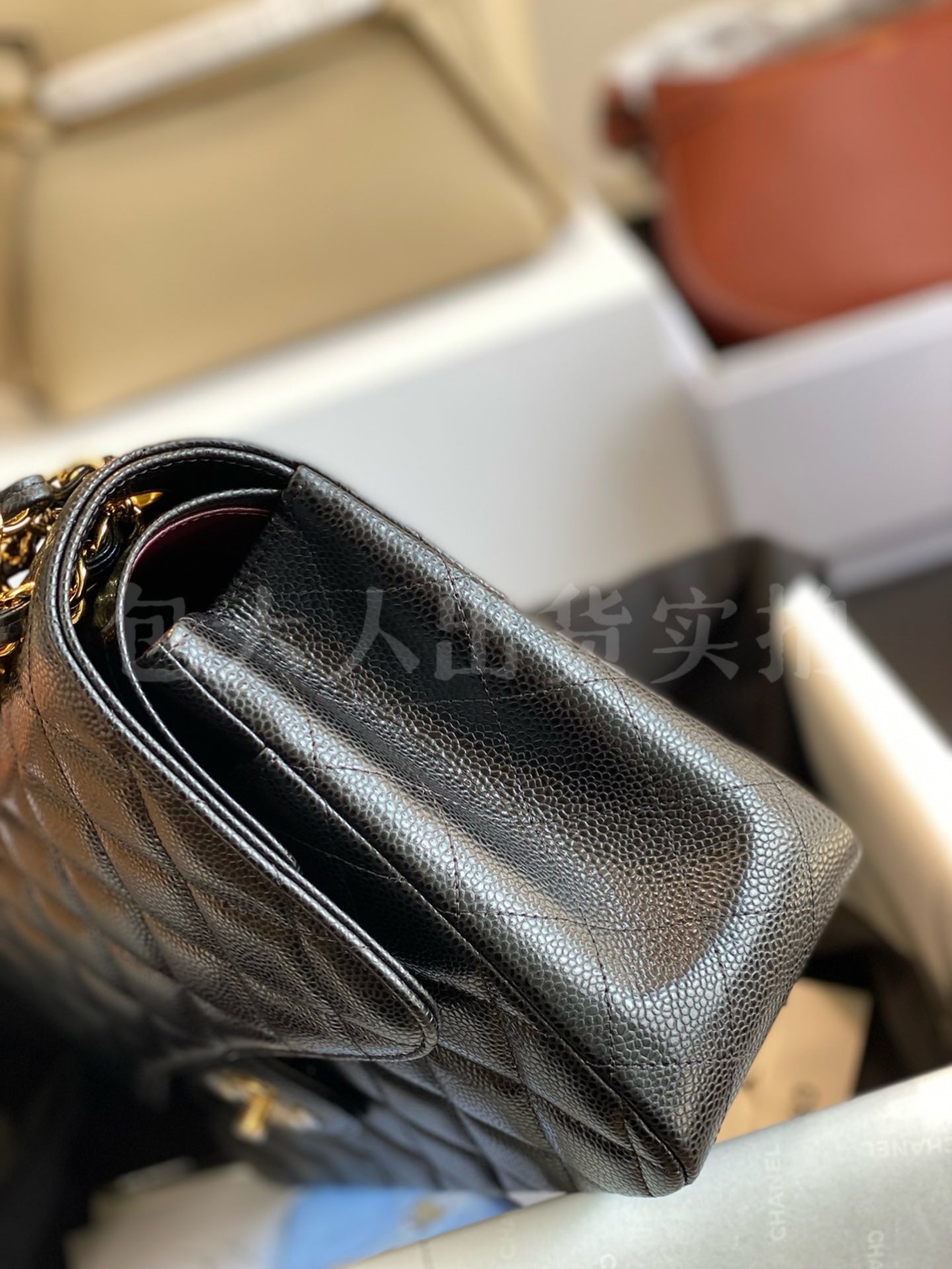 CHANEL REV Jumbo Classic Caviar Double Flap Black Bag Gold CC HWR MICROCHIP