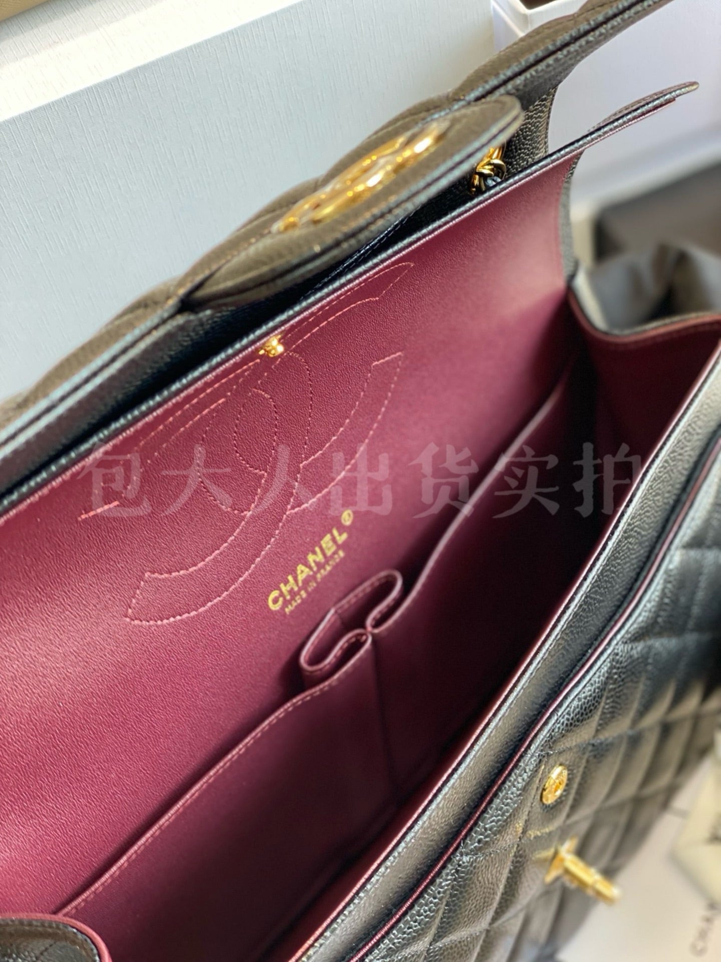 CHANEL REV Jumbo Classic Caviar Double Flap Black Bag Gold CC HWR MICROCHIP