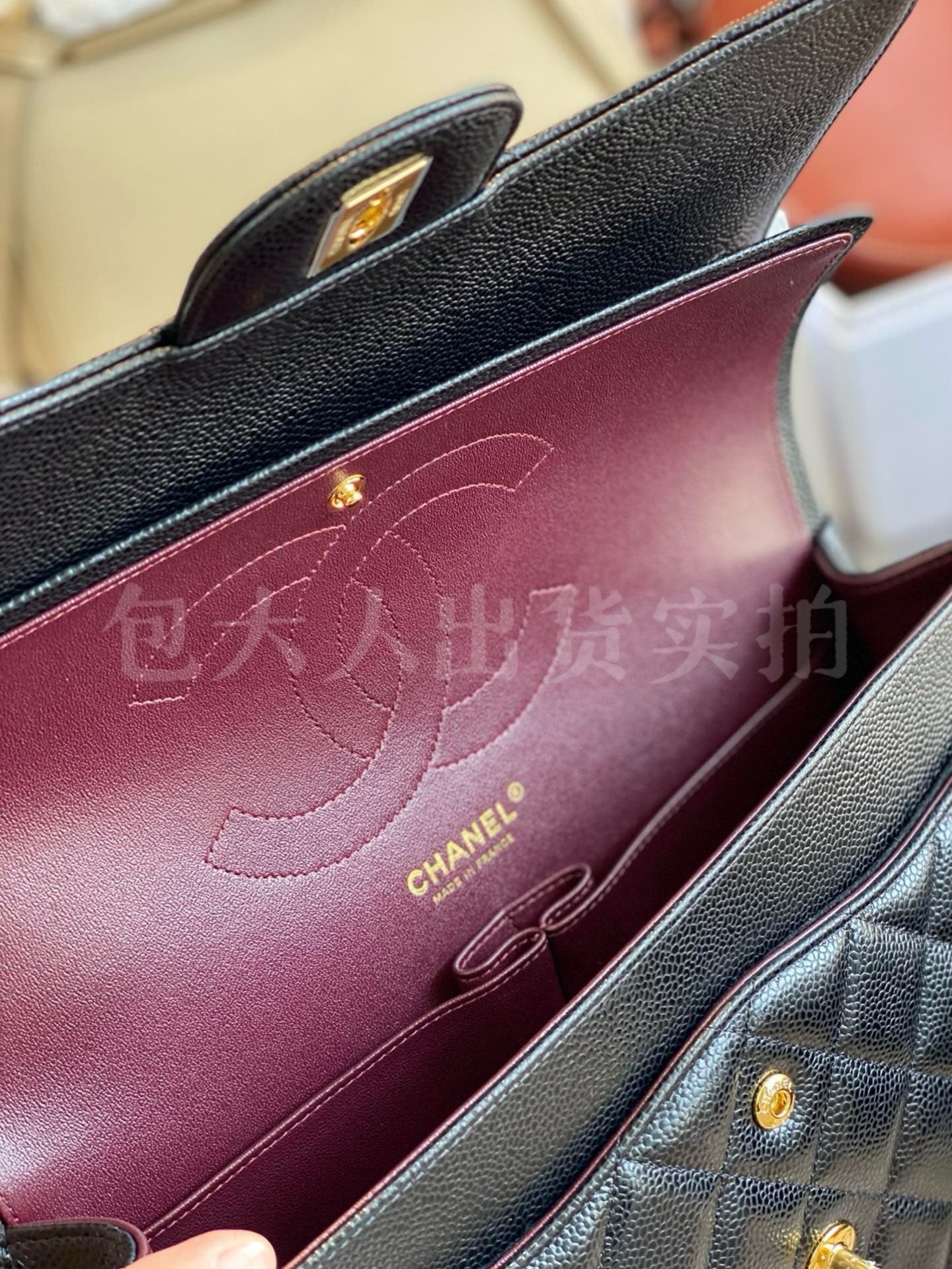 CHANEL REV Jumbo Classic Caviar Double Flap Black Bag Gold CC HWR MICROCHIP